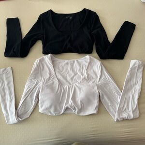 Offline Black and White Long Sleeve Crop Tops